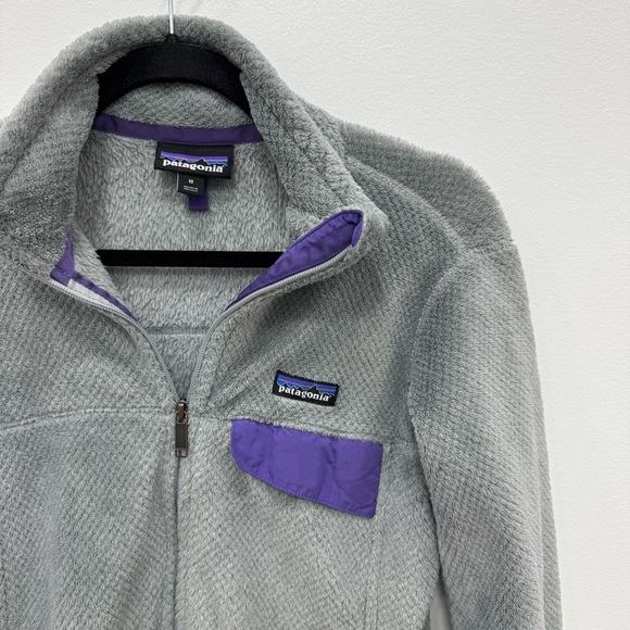 Patagonia full zip Retool Fleece cozy warm Jacket Sweater gray purple Sz Medium - Picture 5 of 7